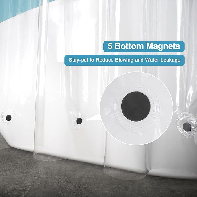 EurCross Clear Shower Curtain Liner 90 inches Long with 5 Magnet Weights and Hooks, Waterproof Premium 9G PEVA Extra Long Plastic Shower Curtain Liner 72 x 90 inch