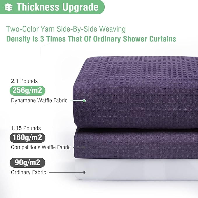 Dynamene Stall Fabric Shower Curtain - 54x78 inch Long Waffle Weave Weighted Thick Cloth Shower Curtains for Bathroom, Neutral Heavy Duty Hotel Spa Luxury Bath Curtain Set with 10 Hooks, Purple