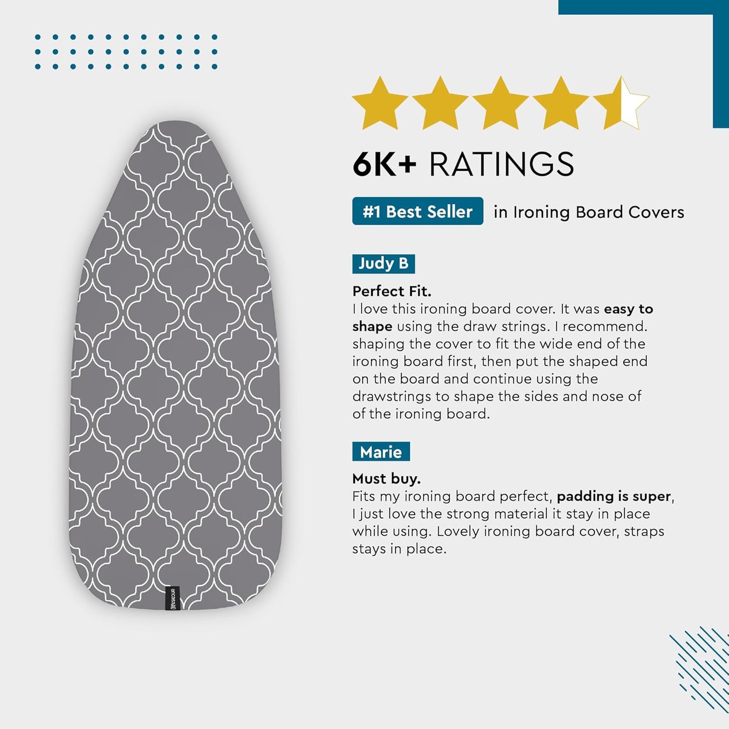Encasa XO Ironing Board Cover and Pad 54"x15" - Thick 3mm Felt Padding, Drawstring Tightening & Lock, Easy Fit, Scorch & Stain Resistant, Fits Standard Large Ironing Board - Peach Tiles