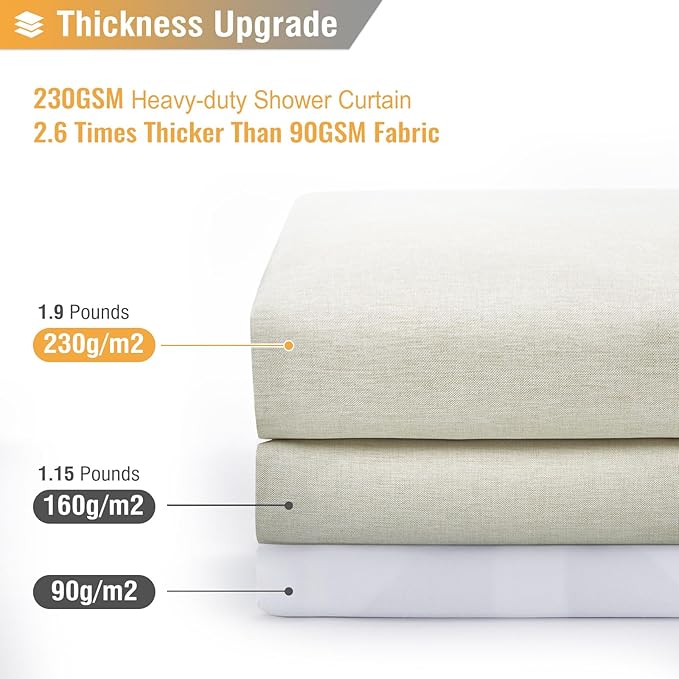 BTTN 60 Inch Stall Fabric Shower Curtain - Linen Textured Heavy Duty Shower Curtain Set with 10 Plastic Hooks, Narrow Waterproof Decorative Bath Curtains for Bathroom and Bathtubs - 60x72, Light Cream
