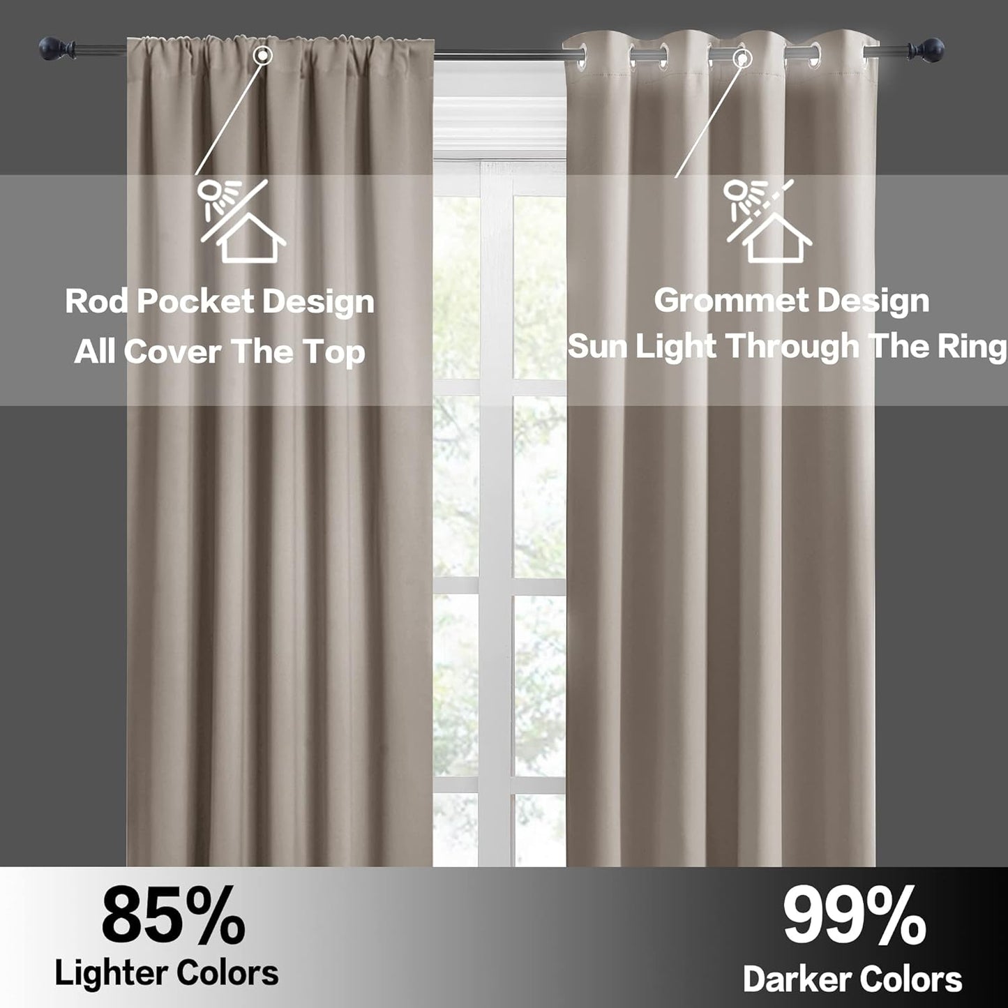 RYB HOME 45 inch Curtains for Kitchen Room Darkening Privacy Mini Curtain for RV Camper Bathroom Small Window, Width 29 x Length 45 inch, 2 Panels Set, Sand