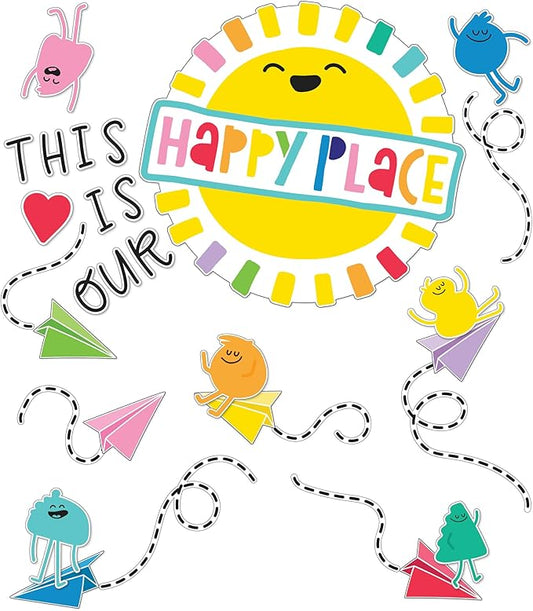 Carson Dellosa This is Our Happy Place Bulletin Board Set, Rainbow Classroom Decorations with Heart and Paper Airplane Bulletin Board Cutouts for Wall Decor, Colorful Classroom Decor (58 pc)
