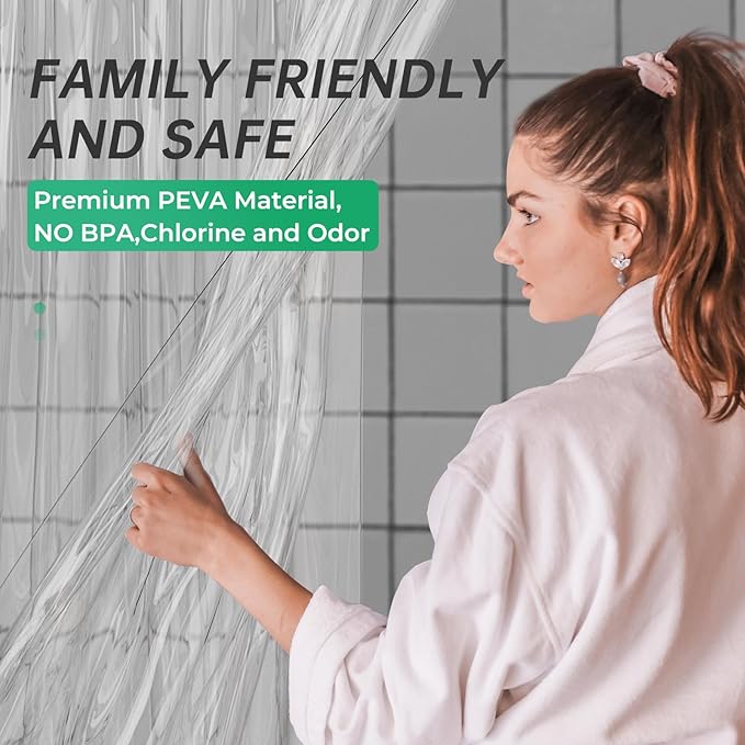 AmazerBath Long Shower Curtain 80 Inches Clear Shower Curtain Plastic Premium PEVA, Heavy Duty 8G Weighted Shower Curtains for Bathroom with 3 Big Stones and 12 Grommets, 72x80 Inches