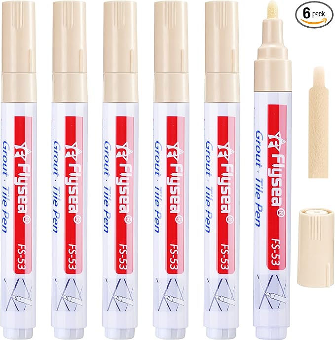 Outus 6-Piece Tile Wall and Floor Grout Restorer - Repair Marker and Filler Pen for Bathrooms and Kitchen (Beige)