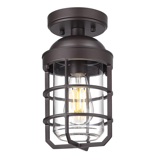 Emliviar Semi Flush Light Fixture, 11.1in, Oil Rubbed Bronze, Clear Tempered Glass Shade, Model GE255LF ORB, Medium - 1 Pack