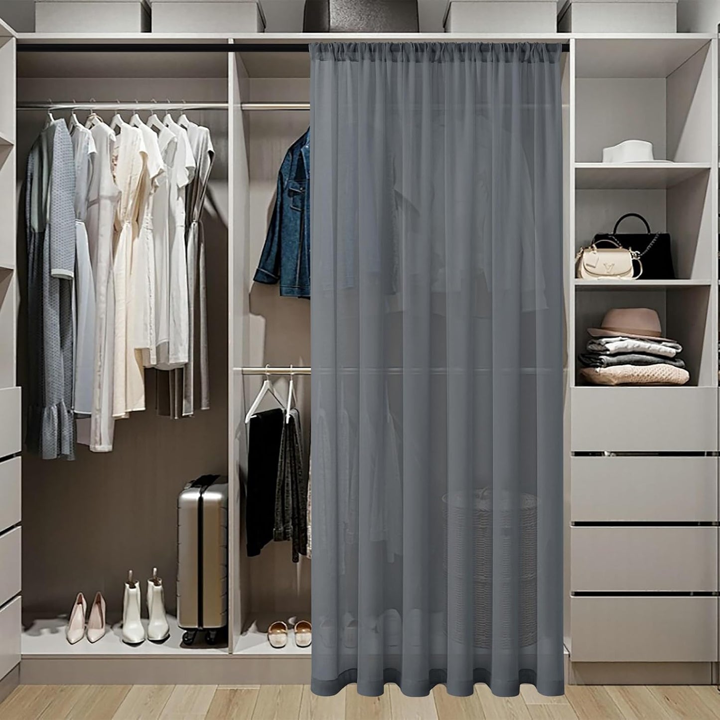 Tollpiz Sheer Door Curtains Closet Linen Textured Curtain Sheers Doorway Light Filtering Voile Patio Glass Door Rod Pocket Curtains French Door, 54 x 80 inches Long, Dark Grey, Set of 1 Panel