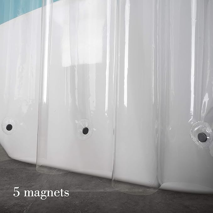 EurCross Clear Shower Curtain Liner 72 x 80inches Long with 5 Magnets, Heavy Duty Weighted Thick PEVA Shower Liner, Transparent Plastic Shower Curtain for Bathroom with 12 Metal Grommets
