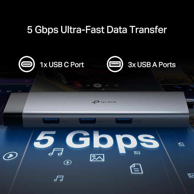 TP-Link USB C Hub 9-in-1 Multiport Adapter UH9120C | 4K@60Hz HDMI, 1×1G ethernet, SD & microSD, 100W Power Delivery, 1×USB-C + 3×USB-A Data Ports | 5Gbps High-Speed Splitter for MacBook & More