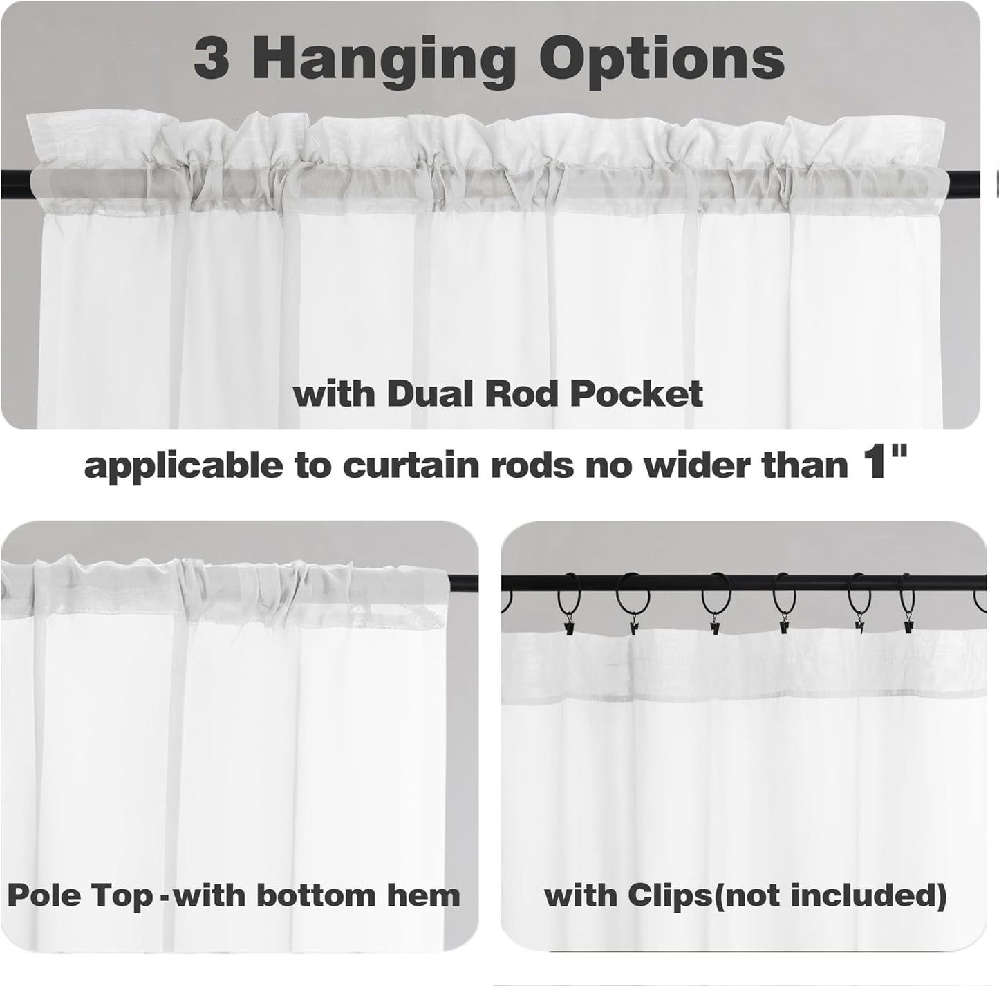Chyhomenyc White Sheer Curtains 63 Inch Length 2 Panels Set, Light Filtering Rod Pocket Window Curtain Treatment Drapes for Bedroom Living Room, Each 42Wx63L, Set of 2, White