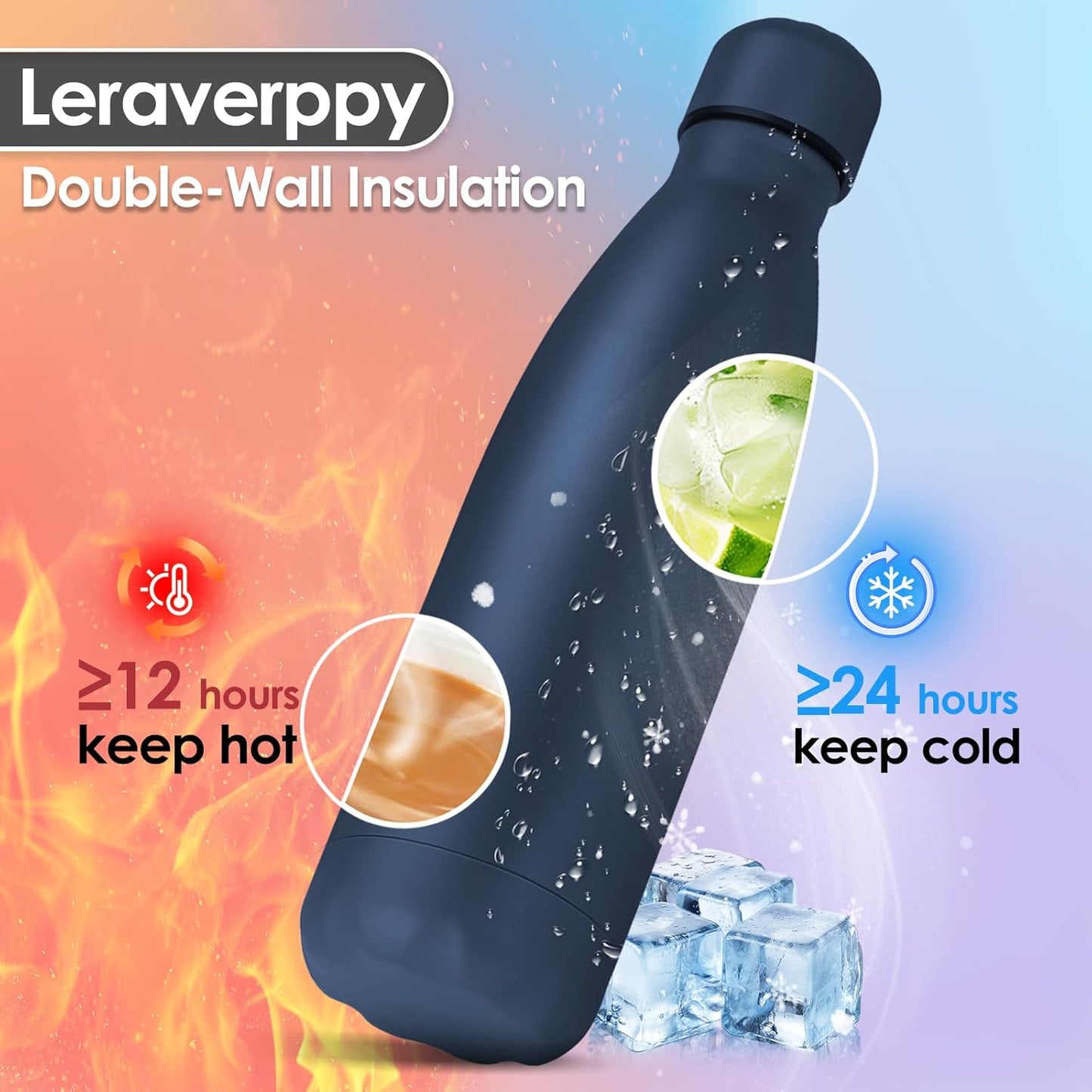 25oz Cola-Bottle Shaped Stainless Steel Leak-proof Water Bottle,Double Wall Vacuum Insulated Metal,Travel Mug For Sports Indoors & Outdoors,BPA-Free School Kids Flasks,Navy(1 Pack)