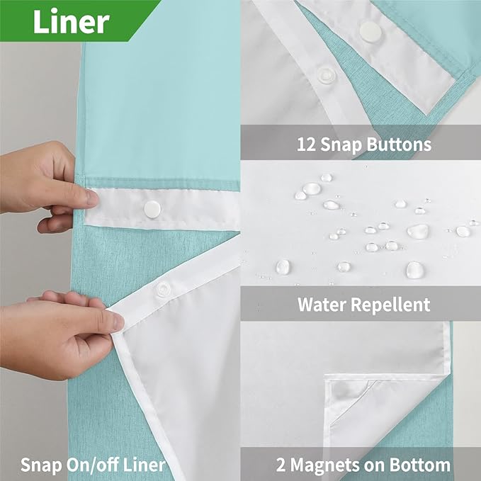 Stall No Hooks Needed Linen Textured Shower Curtain with Snap-in Fabric Liner Set,Hotel Luxury Decor Farmhouse Shower Curtains for Bathroom,Waterproof & Washable,54Wx80H,Teal