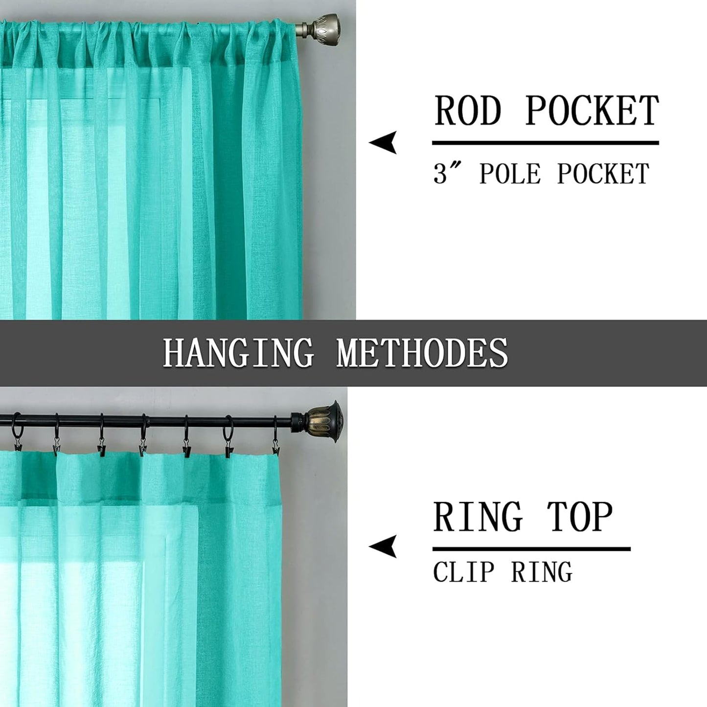 Tollpiz Short Sheer Curtains Linen Textured Bedroom Curtain Sheers Light Filtering Rod Pocket Voile Curtains for Living Room, 54 x 45 inches Long, Aqua Blue, Set of 2 Panels