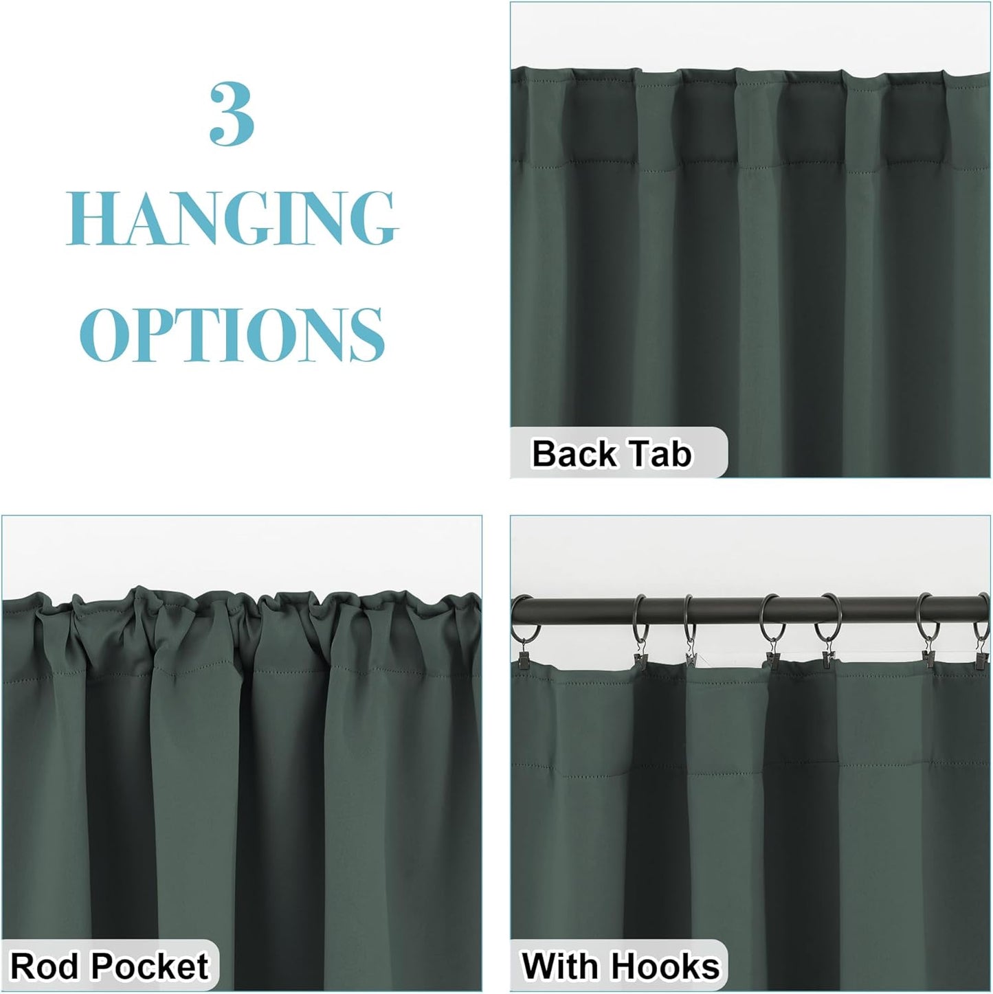 RYB HOME Bathroom Curtains Blackout - Thermal Insulating Privacy Small Window Curtains Short for Bedroom Basement Kitchen Kids Nursery Cabinet, Wide 42 x Long 30 inches, 2 Panels, Dark Green