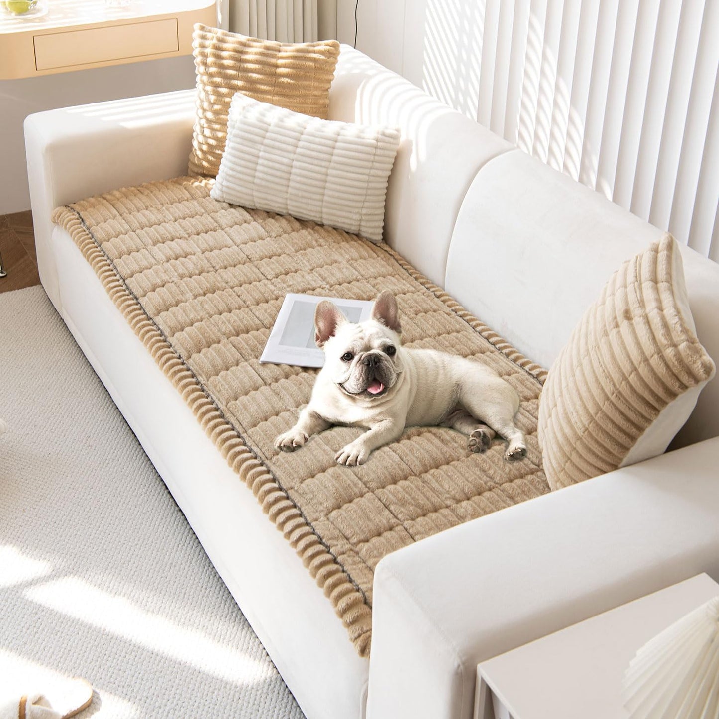 OTOB Couch Cover for Dogs Washable, Non Slip Plush Fuzzy Sofa Covers for 3 Cushion Couch Pet Friendly, Soft All Seasons Sofa Slipcover Cozy Furniture Protector (Coffee, 31.5" x 82.7")