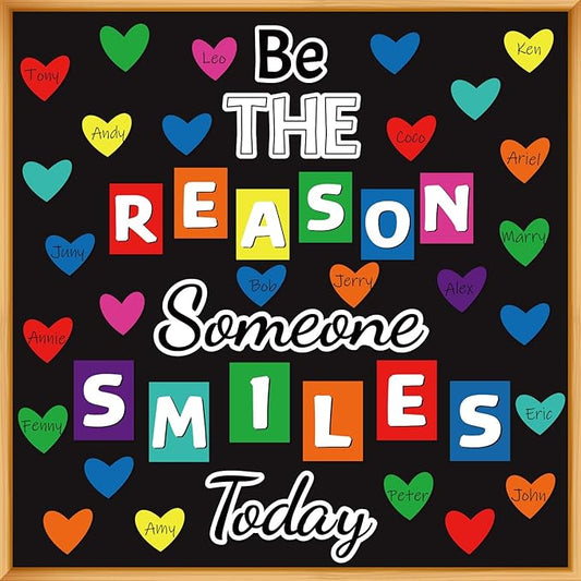 Classroom Bulletin Board Decoration Set Welcome Banner Wall Door Decor Color Heart Shaped Classroom Decorations for Kindergarten Preschool Elementary Middle School (Be The Reason Someone Smile Today)