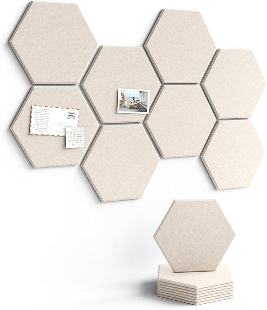 Fluxynara Hexagon Cork Board Alternative for Walls Decor-8-Pack Felt Bulletin Board Tiles,with 30 Pushpins,50 Adhesive Tabs for Office,Classrooms & Home Pin Board Felt Board-Oatmeal