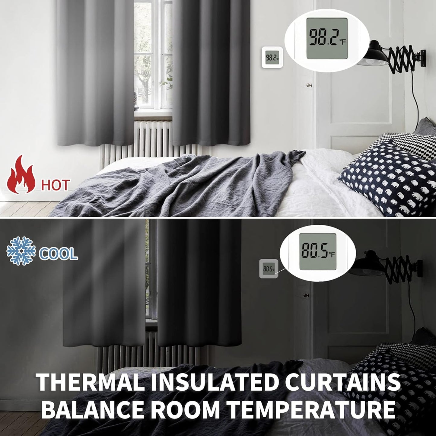 BGment Short Blackout Curtains for Bedroom - Rod Pocket Thermal Insulated Room Darkening Curtain for Kitchen, 52 x 45 Inch, 2 Panels, Dark Grey
