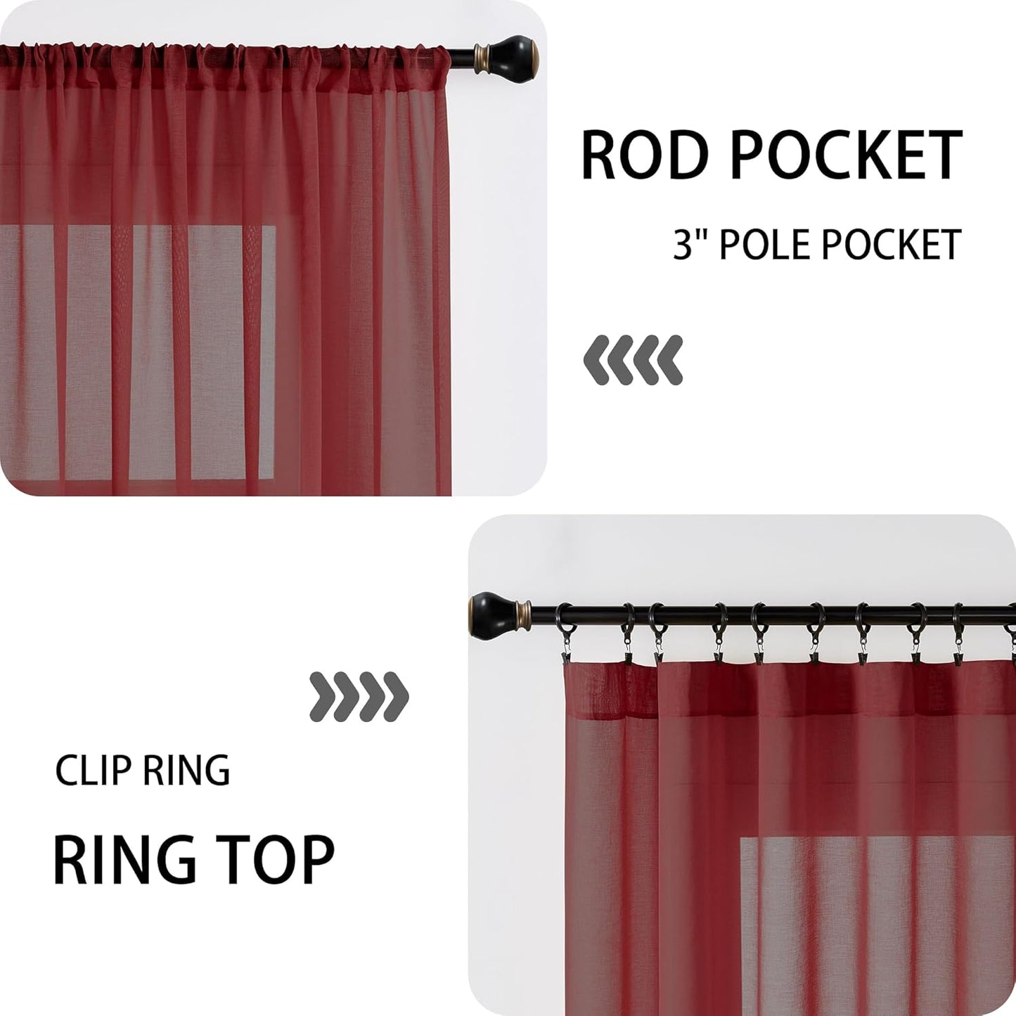 Tollpiz Sheer Curtains Closet Linen Textured Curtain Sheers Doorway Light Filtering Voile Patio Glass Door Rod Pocket Curtains French Door, 54 x 80 inches Long, Burgundy Red, Set of 1 Panel