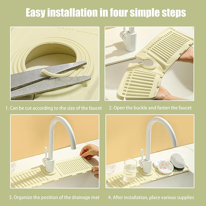 Faucet Mat for Kitchen Sink - 2024 Premium Upgrade: Enhanced Silicone Splash Guard with Rapid Drying & Dish Soap Sponge Holder, Perfect for Stone Sinks in Kitchen & Bathroom (Gray, 2 Pack)