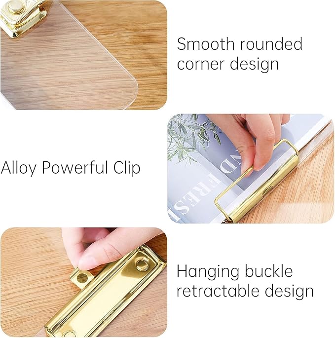Honagu Acrylic Clear Clipboards, 8.5x11 Plastic Clipboard with Gold Strong Clip Hidden Hanging Hole, A4 Letter Size Clipboards for Nurses, Doctors, Art Student, Teachers,School & Office Supplies, 8PC