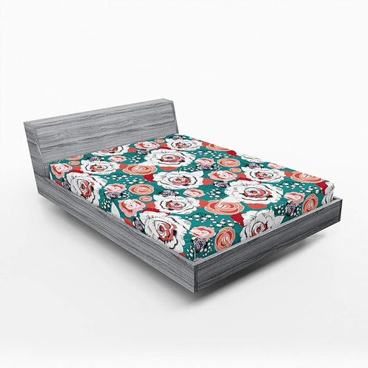 Ambesonne Floral Fitted Sheet, Flowers Arrangement Bouquet of Blossoms Colorful Vintage Garden Art, Bed Cover with All-Round Elastic Deep Pocket for Comfort, Queen Size, Dark Seafoam Multicolor