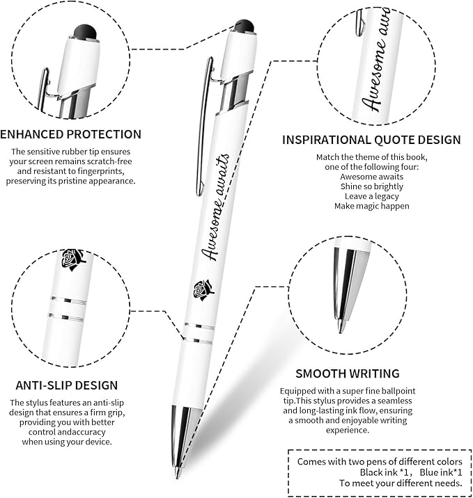 Premium Hardcover Executive Notebook and Pen Set - A5 Journal Notebook 192 Line Pages, 2 Smooth-Writing Ballpoint Pens, Arrow Sticky Notes - For Office School Supplies Letter L Floral Design DeepBlue