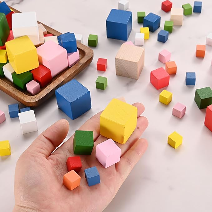 50-Pack DIY Wooden Cube, 0.6 Inch(1.5 Cm) Colored Natural Wood Blocks for Crafts Making Puzzle Games/Wedding/Home Decor/Dice/Building, Square Blank Block [Orange]