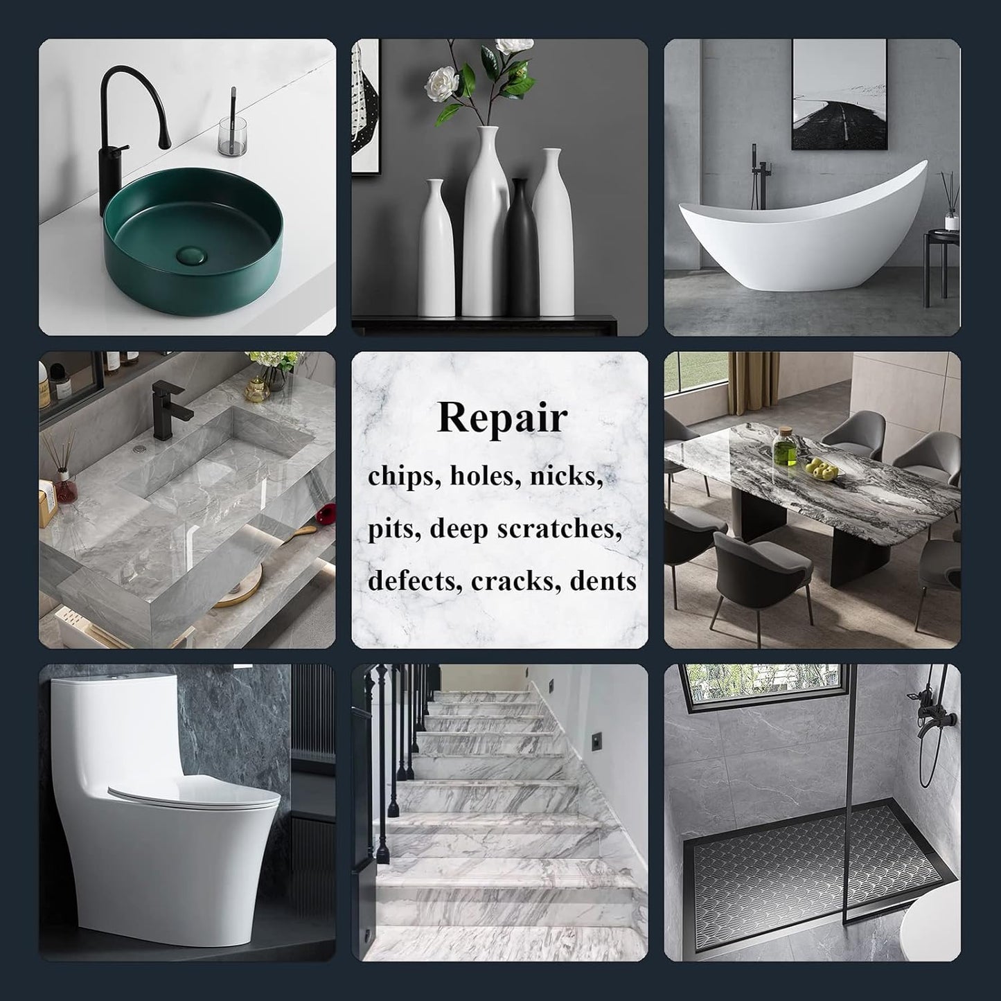 Tub, Tile and Shower Repair Kit (Color Match), Hupeyna Porcelain Repair Kit, Bathtub Repair Kit for Chips Dents Cracks Holes Scratchs, etc. Fiberglass Repair Set - Offer More Color Options