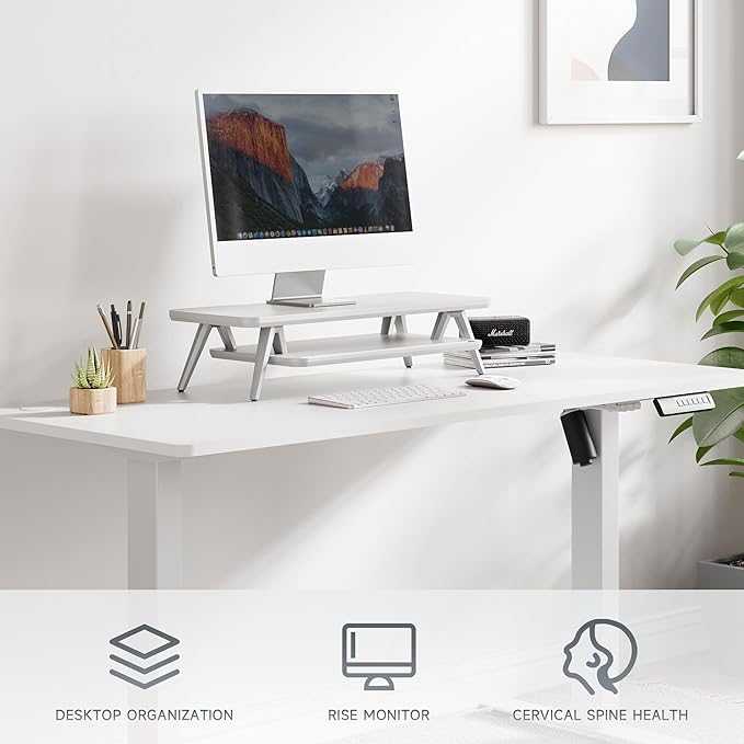 Fenge Monitor Stand, Monitor Stands Riser for Desk, 23.6 Inch Wood Desk Shelf with Storage Organizer and Cable Management for Office Desk Accessories
