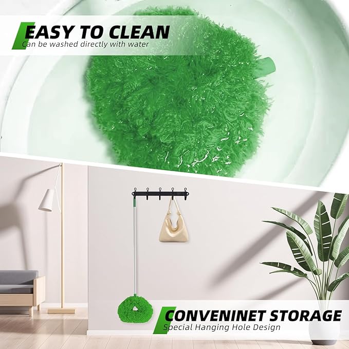 DRQ Ceiling Fan Cleaner Duster, 2 Pack Reusable Microfiber Duster with Extension Pole, 13 to 50 Inch Fan Blade Cleaner, Removable Dusters for Cleaning Walls Bookshelves Door Window Top (Green)