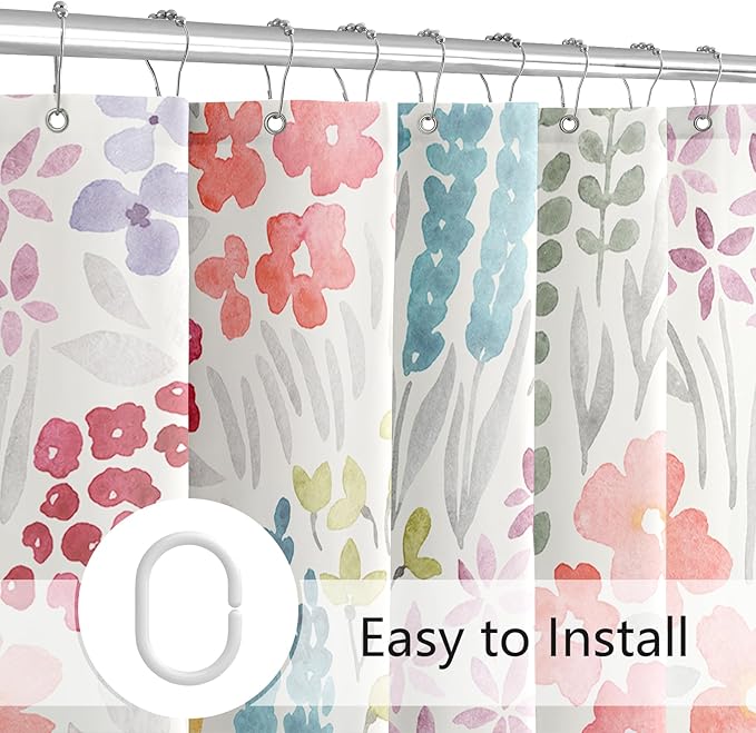 Small Stall Shower Curtain 36 x 72 Inch, Half Narrow Dorm Cute Floral Shower Curtain for Bathroom, Colorful Wildflower Boho Cottagecore Fabric Shower Curtain Set with Hooks, Ivory