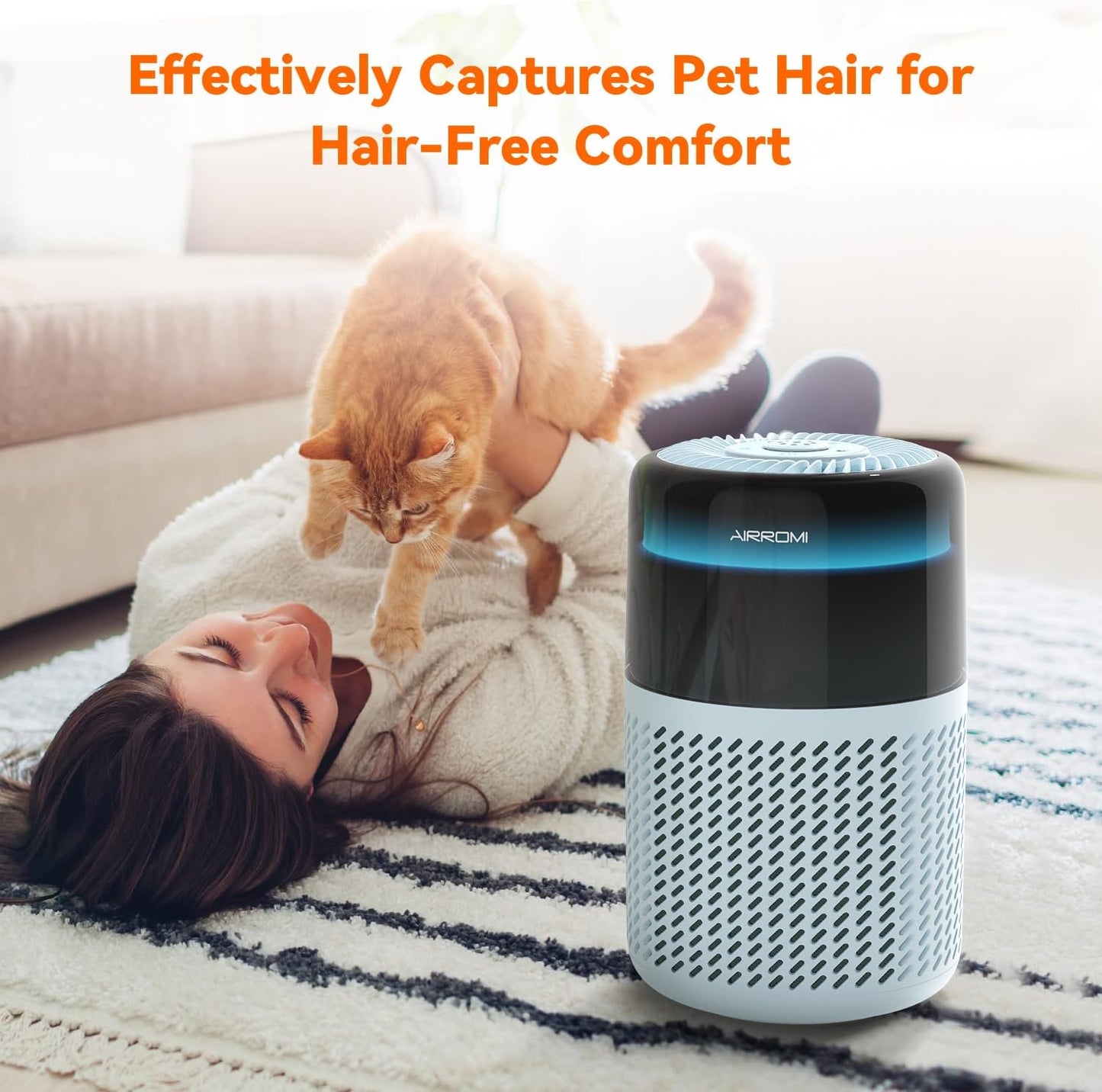 AIRROMI Air Purifier for Bedroom Home,HEPA Filter,Covers Upto 549 Ft²,Quiet 360°intake Air Cleaner with Fragrance ponge for Better Sleep,Night Light,Filters Smoke,Pet Dander,Allergies,Dust,A2005 Blue