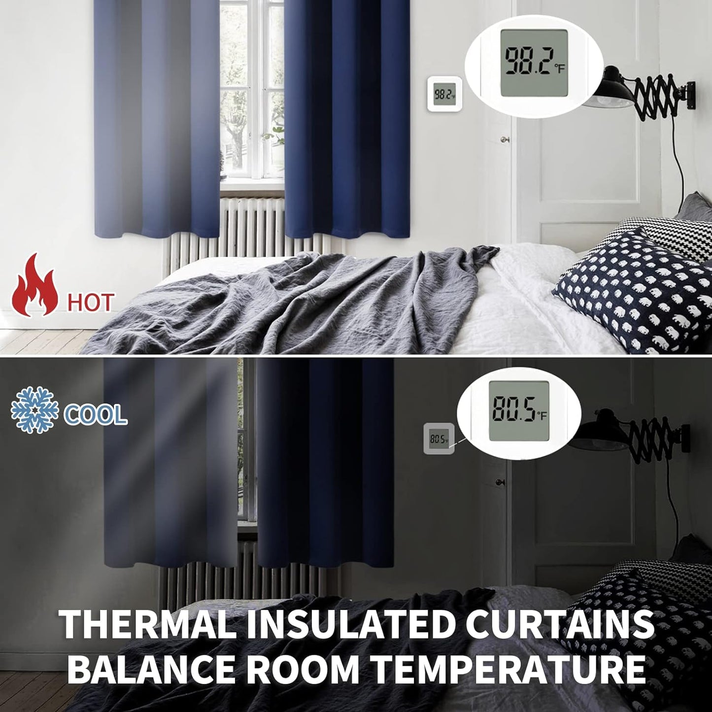 BGment Rod Pocket Blackout Curtains for Bedroom - Thermal Insulated 70 Inches Width Room Darkening Curtain for Living Room, 70 x 63 Inch, 2 Panels, Navy Blue
