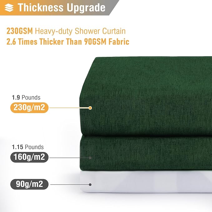 BTTN Fabric Shower Curtain, Linen Textured Heavy Duty Polyester Cloth Shower Curtain Set with 12 Plastic Hook, Hotel Luxury Waterproof Decorative Shower Curtain for Bathroom - 72x72 - Emerald Green