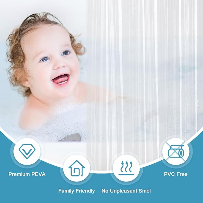 EurCross 84”Wide Clear Shower Curtain Liner 84 x 72 inch, Waterproof Premium PEVA Wide Plastic Shower Curtain with 5 Magnets, 14 Metal Holes and Hooks