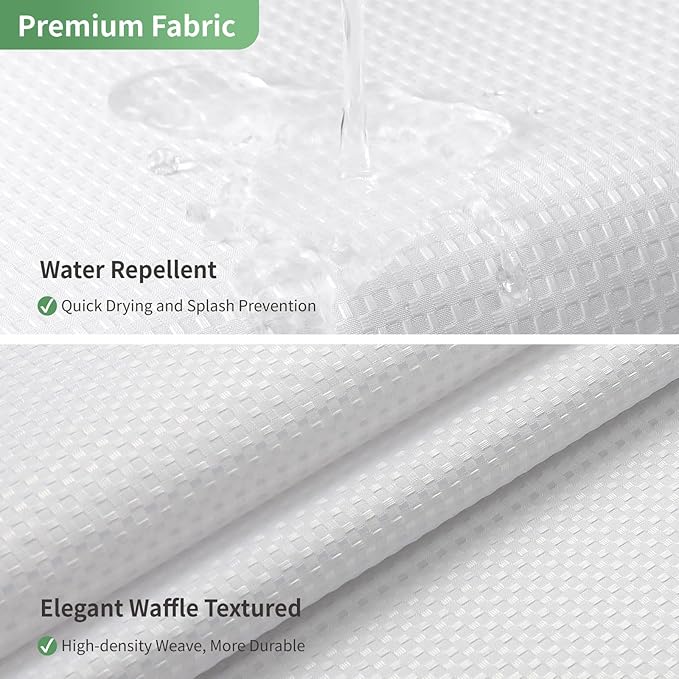 White No Hook Shower Curtain with Snap-in Fabric Liner Set,Waffle Weave Shower Curtains for Bathroom,Hotel Luxury Decor Bathroom Curtain Set,Waterproof & Washable,71Wx77H