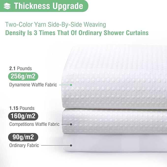 Dynamene Stall Fabric Shower Curtain - 54 inch Wide Waffle Weave Weighted Thick Cloth Shower Curtains for Bathroom, Heavy Duty Hotel Spa Luxury Bath Curtain Set with 10 Hooks, 54x72, White