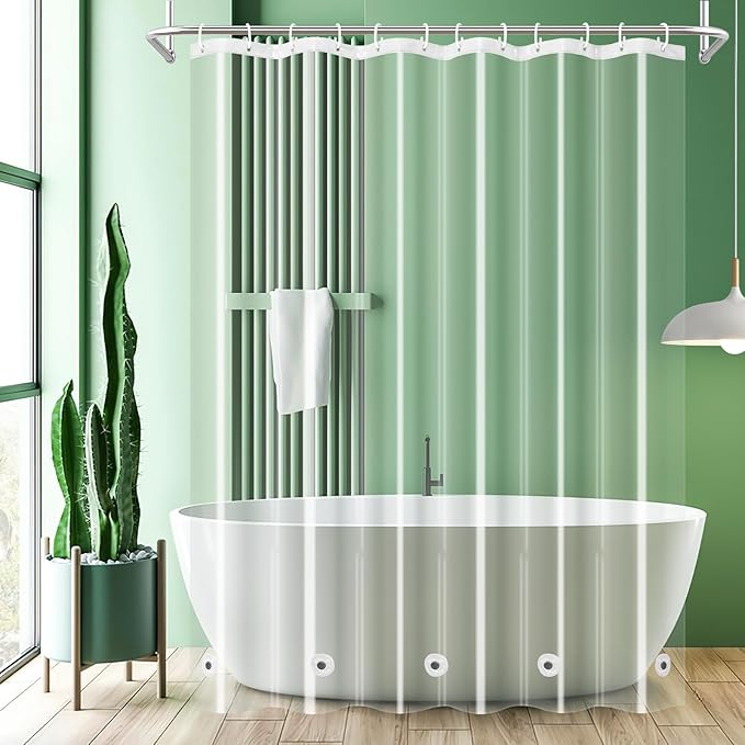 UFRIDAY Clear Shower Curtain , Extra Long Shower Curtain Liner 72x78 Inch ,Bathroom Curtain Waterproof with 5 Magnets Bottom, for Home and Hotel,PEVA