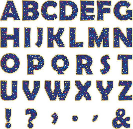 150 PCS Large 6" Bulletin Board Letters Set, Blue with Colorful Polka Dot Classroom Alphabet Cutout Letter for Bulletin Board Display Home School, A Great Helper to Inspire Students' Learning Interest