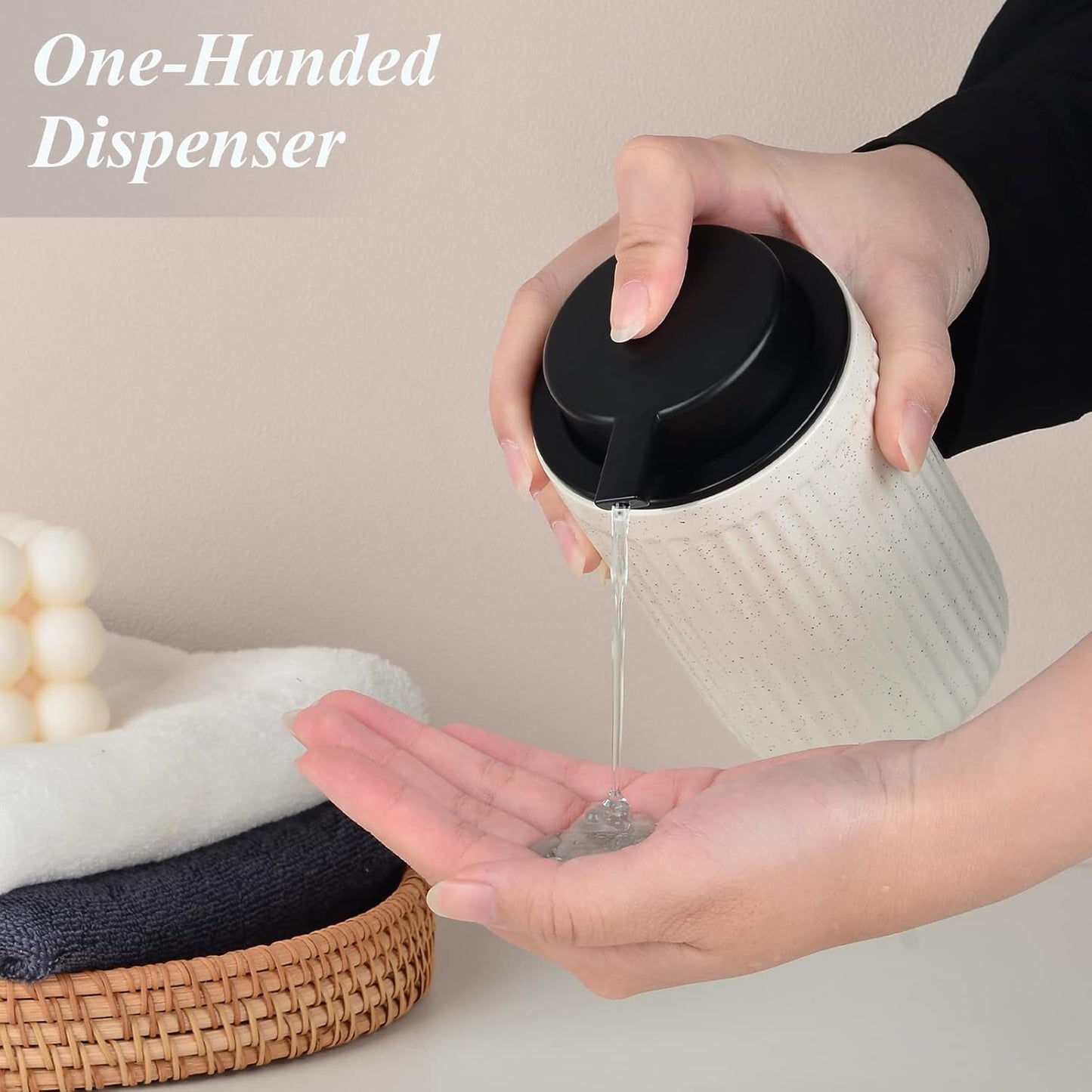 BosilunLife Dish Hand Soap Dispenser - Liquid Pump Soap Dispenser for Bathroom 12oz Ceramic Kitchen Dish Dispenser with Rust-Proof Liquid Pump Modern Refillable Lotion Bottles, Beige