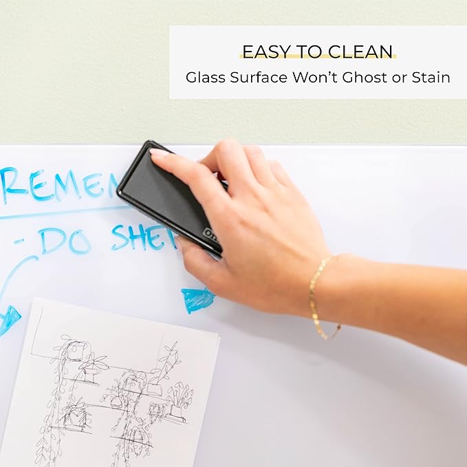 ECR4KIDS MessageStor Magnetic Dry-Erase Glass Board with Magnets, 17.5in x 17.5in, Wall-Mounted Whiteboard, Botanical, 2-Pack