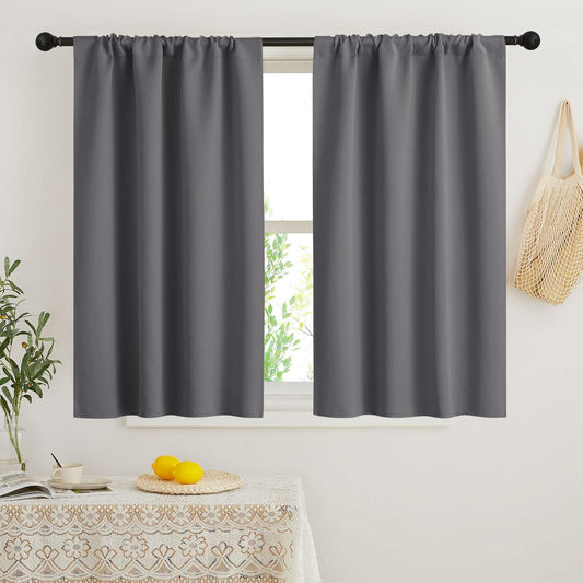 RYB HOME Mini Curtains for Small Window, Blackout Privacy Short Curtains Drapes Energy Efficient Shades for RV Camper Cafe Bathroom, W34 x L45 inches, Set of 2, Grey
