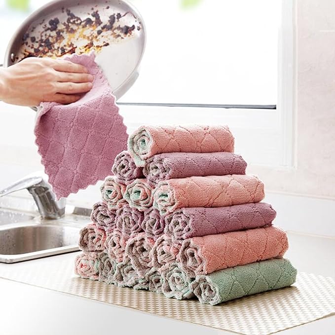 Microfiber Cleaning Cloths - Super Absorbent, Streak-Free & Lint-Free Towels for Glass, Kitchen & Home (Gray, Purple, Pink, Green) (1PCS)