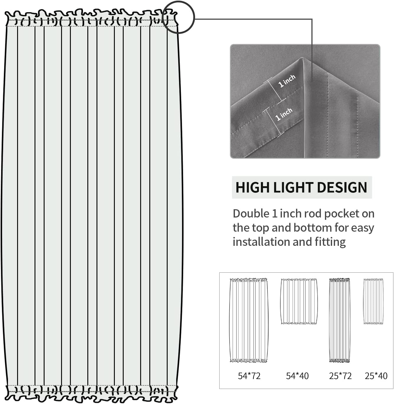 DWCN French Door Curtains – Rod Pocket Thermal Blackout Curtain for Doors with Glass Window, Kitchen and Patio Doors for Privacy, 54 X 72 Inches Long, 1 Curtain Panel with Tieback, Grey