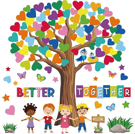Adduster 108 Sheet Tree Bulletin Board Set - Classroom Tree Bulletin Board Set Heart Cutouts Classroom Bulletin Wall Decor Supplies for School Elementary Teacher Chalkboards (multi-colored)