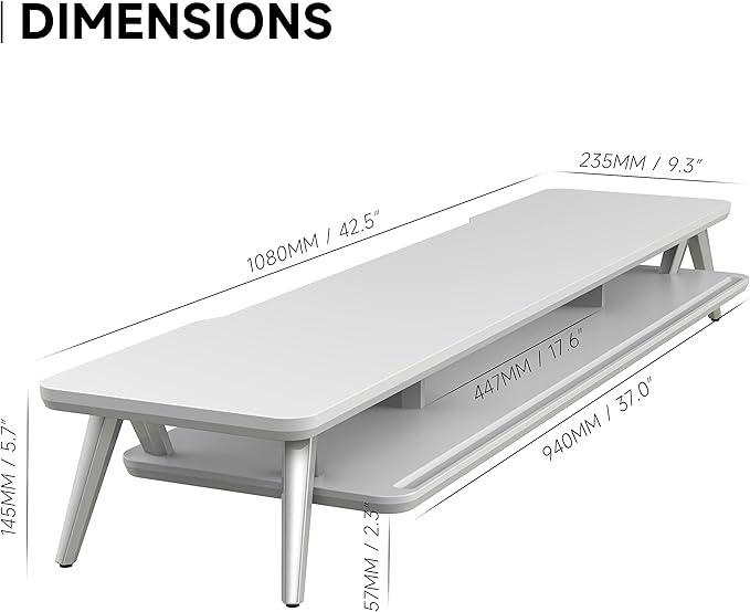Fenge Dual Monitor Stand, Monitor Stands Riser for 2 monitors, 42.5 Inch Wood Desk Shelf with Storage Organizer and Cable Management for Office Desk Accessories