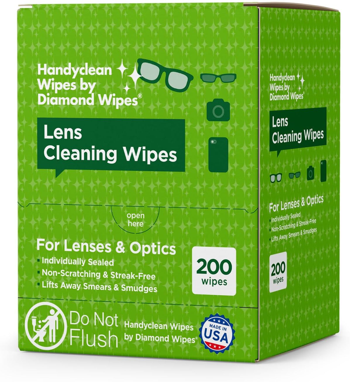 HandyClean Pre-Moistened Lens Cleaning Wipes, Eyeglass Wipes, Screen Wipes, Case of 8 Boxes - 200 ct of 6 x 5 inches Individually Packed Lens Cleaner Wipes
