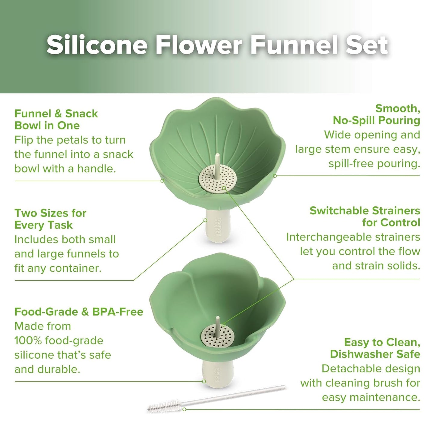 Haakaa Silicone Flower Funnel Set – Small Funnels for Filling Small Bottles, Funnels for Kitchen Use Filling Bottles, Kitchen Funnel Set, Kitchen Gadgets Accessories