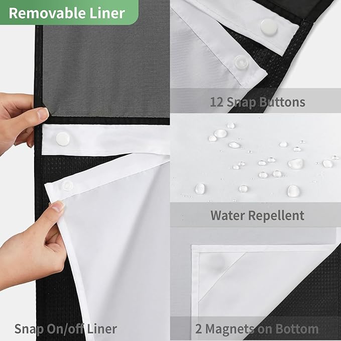Black No Hook Shower Curtain with Snap-in Fabric Liner Set,Waffle Weave Shower Curtains for Bathroom,Hotel Luxury Decor Bathroom Curtain Set,Waterproof & Washable,71Wx74H