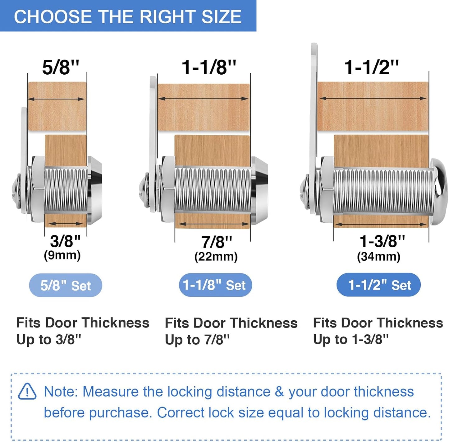 Cabinet Lock with Keys, 1-1/2" Long Cam Locks keyed Alike, Cam Lock Set for Cabinets Thick Drawers RV Storage Locks Tool Box with Keys, Zinc Alloy (2 Packs, 1-1/2 Inch)